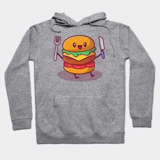 Cute Burger Holding Knife And Fork Hoodie